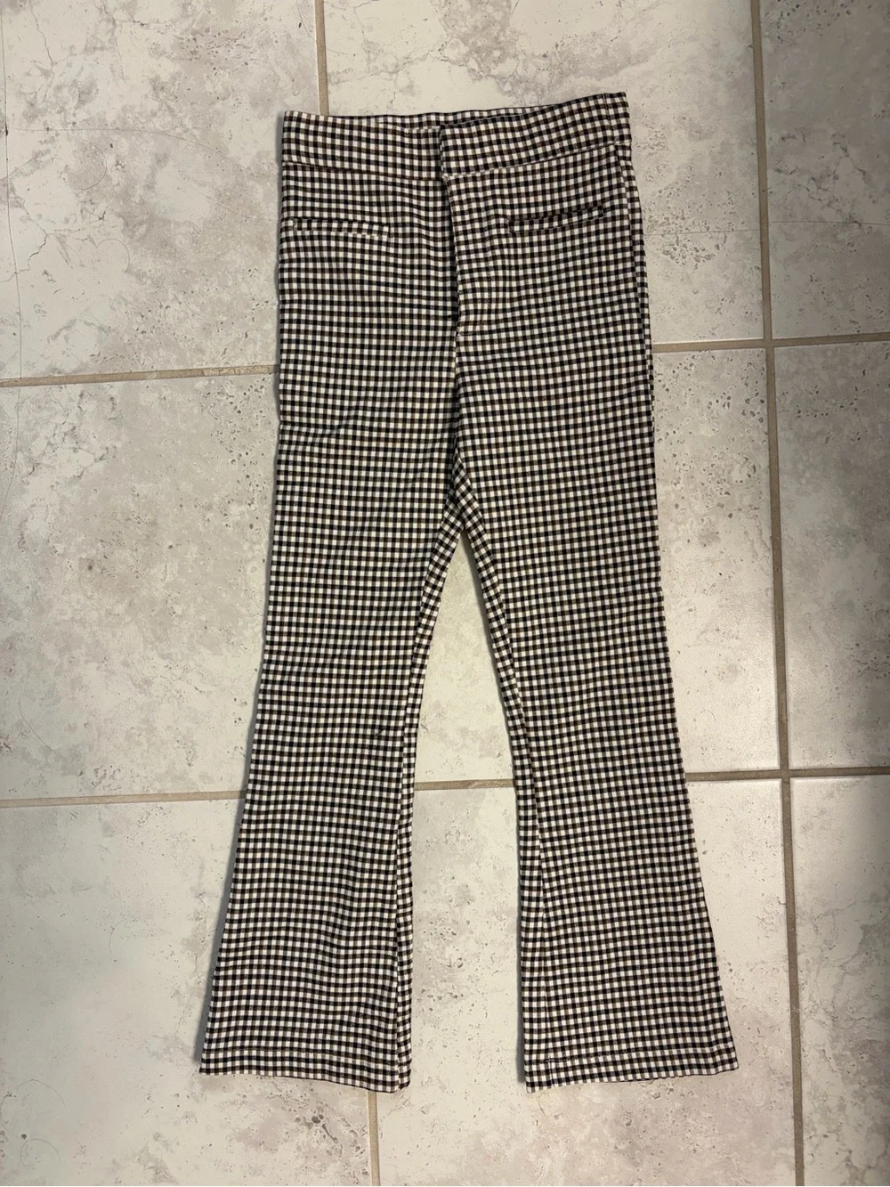 ✨Zara Kids | Girls Brown, Blk, Ivory Gingham Flare Pants | Sz 9 - Picture 1 of 6